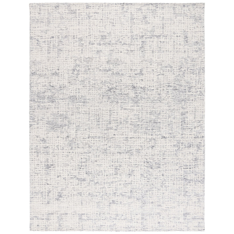 Estiven Ebony Hand Tufted Wool/Cotton Rug in Ivory/Grey, Rectangle 8' x 10'