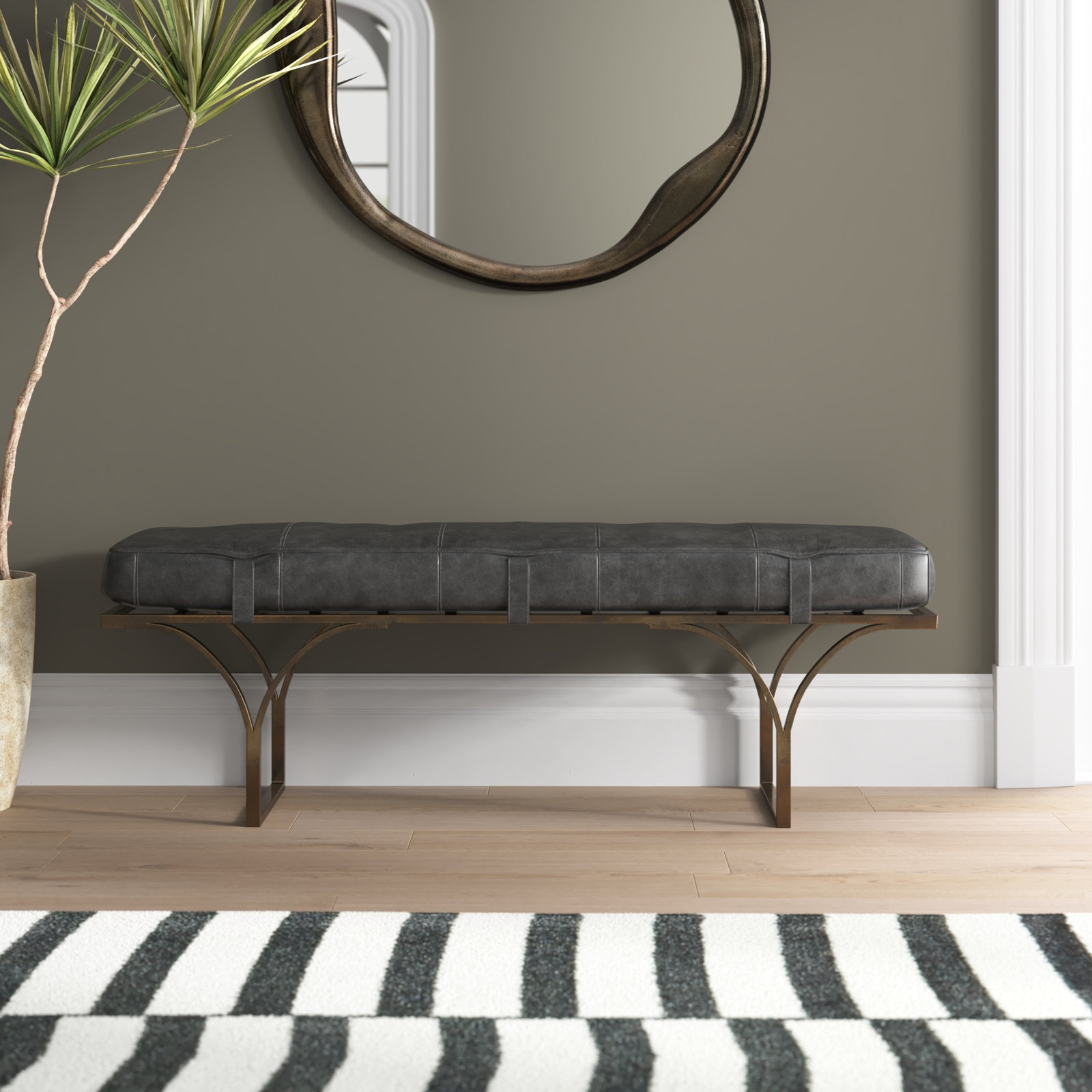 Magnolia Bench, Black Genuine Leather