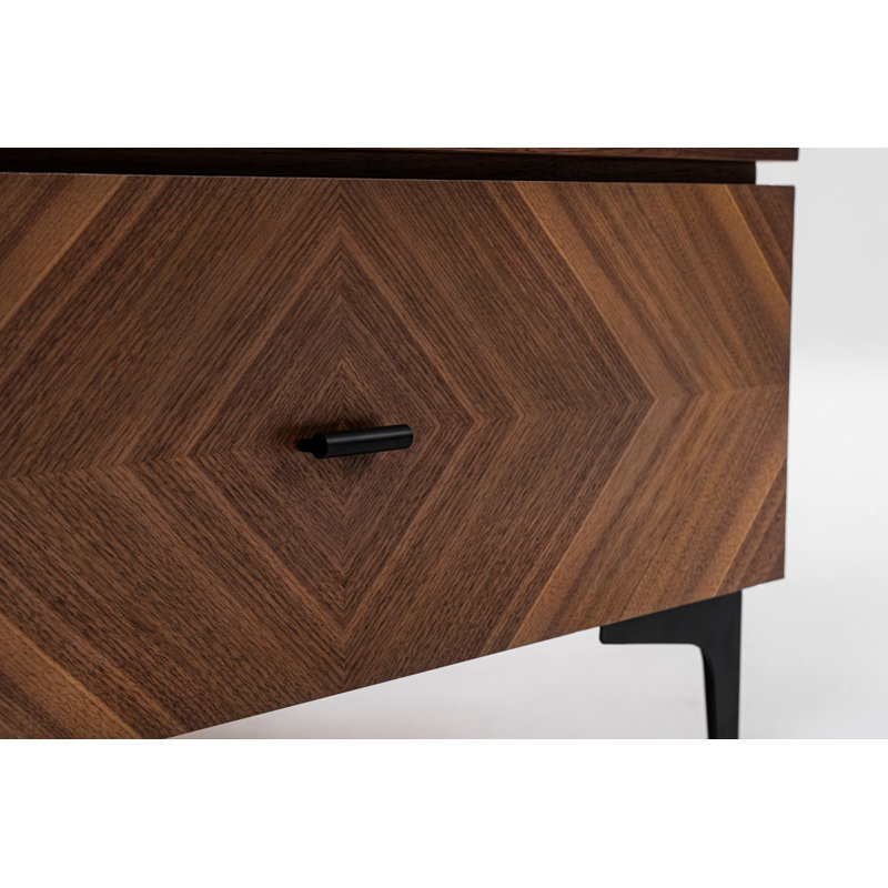 Walnut Veneer Rectangular Nightstand with Black Metal Handle