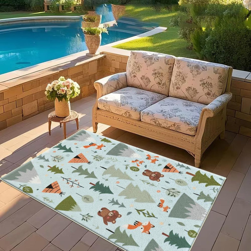 Animal & Tree Pattern Area Rug, Soft And Lightweight, Suitable For All Seasons, Easy To Maintain And Easy To Clean, Machine Washable Carpet Floor Mat, Suitable For Living Room, Bedroom, Dining Room, Balcony, Patio, Room Decor, Home Decor, Outdoor Decor