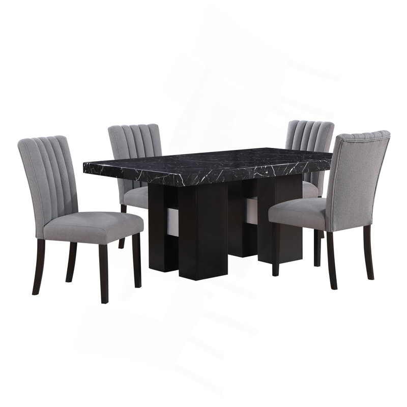 5PC DINING TABLE SET W GREY CHAIRS