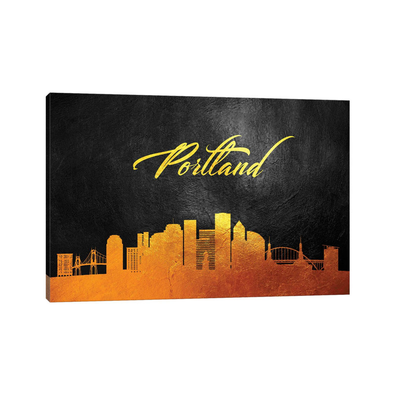 Portland Oregon Gold Skyline 1 Piece Wrapped Canvas Wall Art, 30.48 cm H x 45.72 cm W