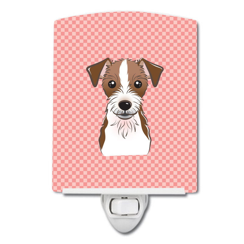 Checkerboard Wirehaired Dachshund Ceramic Night Light, Pink, Light Brown Jack Russell Terrier