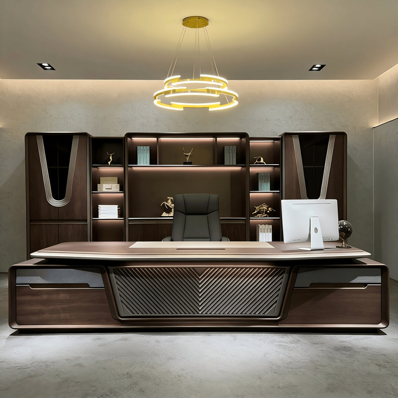 102.36"Modern high-end walnut brown executive desk, 29.92" H x 102.36" W x 39.37" D