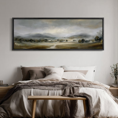 Extra Large Misty Valley Landscape with Rolling Hills and Soft Light Print Wall Art