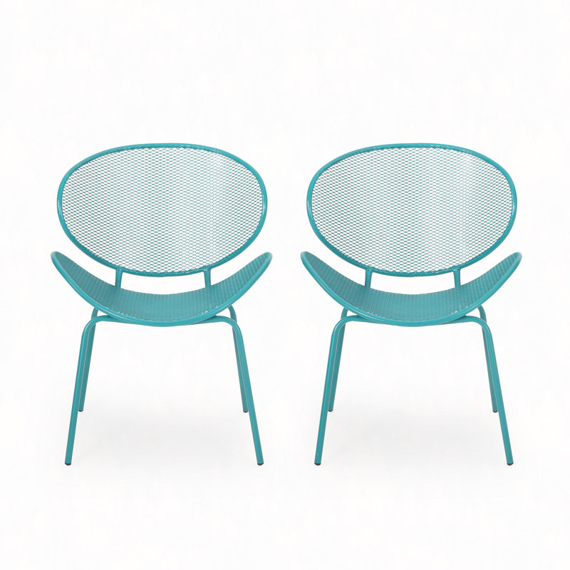 Ensemble de 2 chaises Modern Modern Shell, structure en fer thermolaqué, assise extérieure rétro H 34 po, 2, Sarcelle