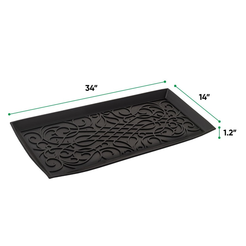  Plateau en caoutchouc pour bottes et chaussures, rectangulaire de 34 x 14 x 2, robuste, protège les planchers de l'eau et de la saleté, imperméable pour une utilisation intérieure et extérieure à l'extérieur, noir (2)