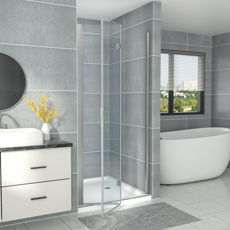 32" x 72" Frameless Clear Glass Shower Door with Brushed Nickel Finish