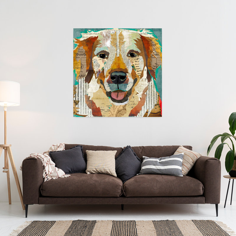 Art contemporain doré pour chien, H 36 po x l 36 po