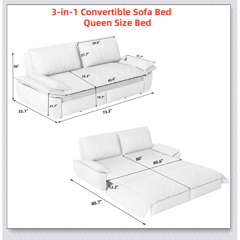 Canapé-lit convertible avec design 3 en 1, matériaux de haute qualité et assemblage facile pour les espaces de vie modernes