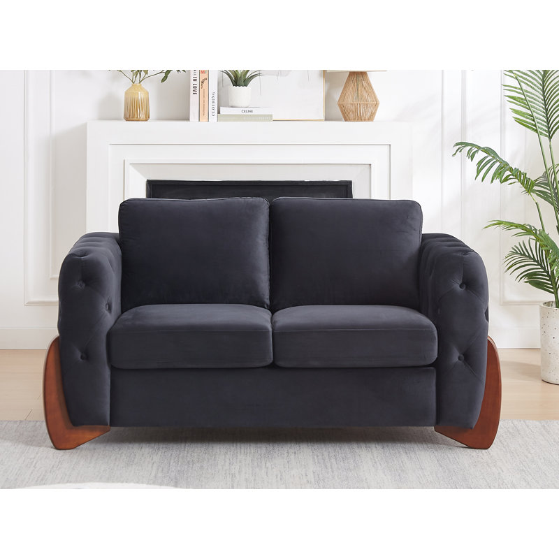 Canapé rembourré à deux places de 162 cm pour petits espaces, Velours noir