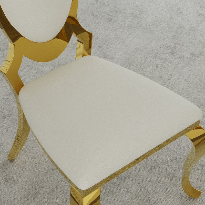 7 Piece Luxury White And Gold Dining Table Set With 6 White Leather Dining Chairs, White, White, White/Gold