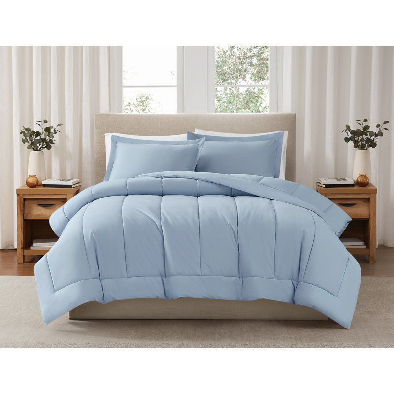 Ensemble d'édredon en percale de coton unie Brooklyn Loom, Double/Grand et 2 taies décoratives standard, Bleu ciel