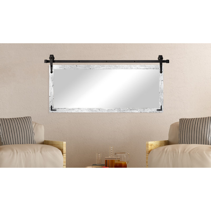 Neace Wood Wall Mirror, 37" H x 66" W, Weathered White