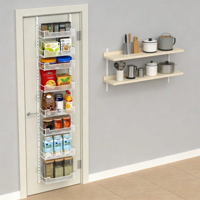 Narrow Over The Door Pantry Organizer, 8-Tier Adjustable Metal Basket Storage Rack For Kitchen, Bathroom, And Spices, Space-Saving Door Mount Design