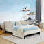 Structure de lit double tapissier pleine grandeur avec 2 tiroirs de rangement, canapé-lit réglable en velours, beige-477727750-477727749