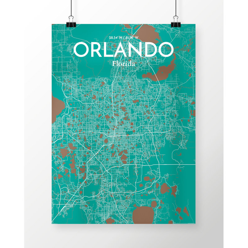 « orlando city map », reproduction d’impression sur affiche en nature, H 36 po x l 24 po