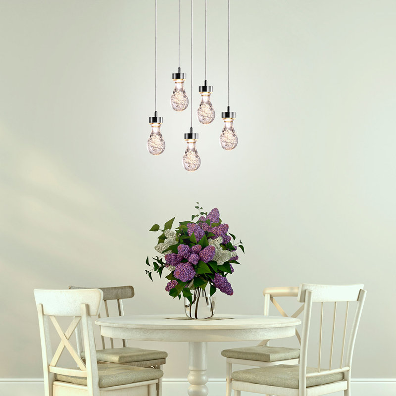 Luminaire suspendu géométrique en grappe 5 lumières Atoka, Nickel