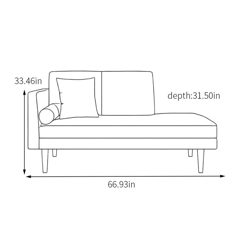 Fabric Chaise Lounge with Solid Wood Frame, Left Hand Facing, Deep Coffee Color