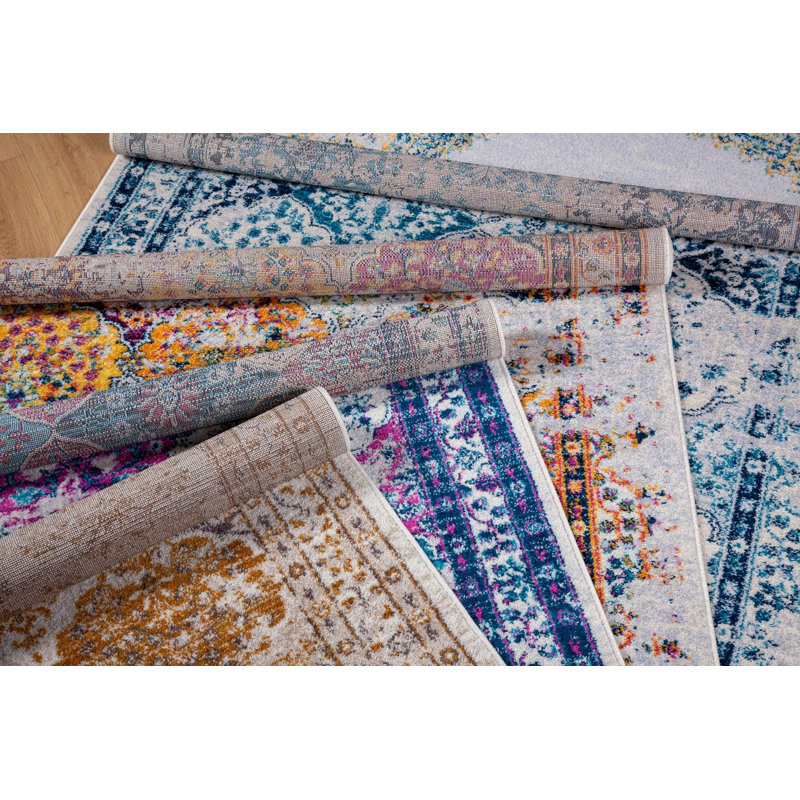 Tapis oriental bleu foncé / crème, Rectangle 3 pi 3 po x 5 pi