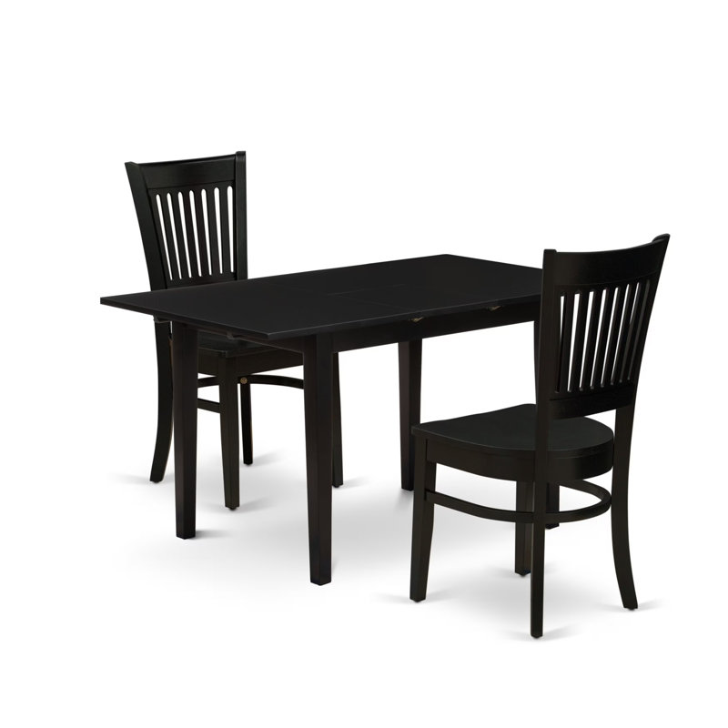3 Piece Kitchen Table Set for Small Spaces Contains a Rectangle Dining Room Table with Butterfly Leaf and 2 Dining Chairs, 32x54 Inch, Black