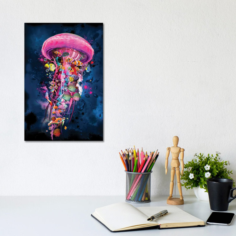 Pink Electric Jellyfish World by David Loblaw - Wrapped Canvas Print, 20.32 cm H x 30.48 cm W