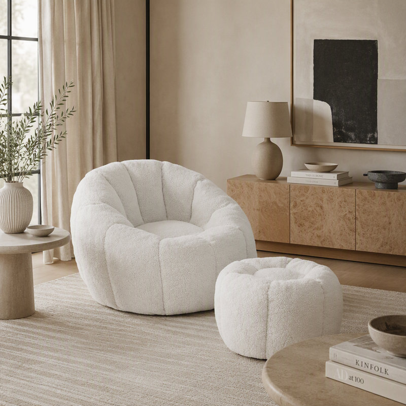 Fauteuil à billes avec repose-pieds, Blanc