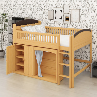 Lit haut peu encombrant avec rangement combiné, grande garde-robe et lumière ambiante à DEL réglable