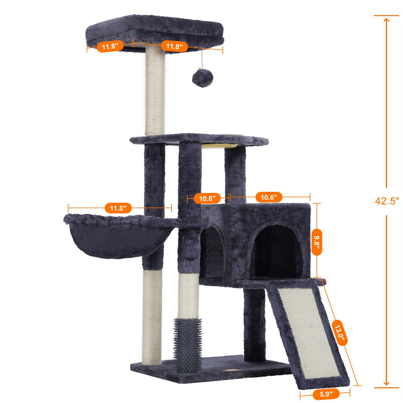 Evalena Cat Tree, 7.09" H x 12.6" W x 17.32" L, Dark Grey