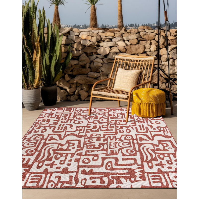 Tapis rouge rouille Aucun, Carré 7 pi 10 po