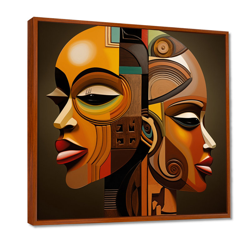 Kushite Vision Minimal Contemporary - Masque africain, impression d'art mural, Cadre flottant brun