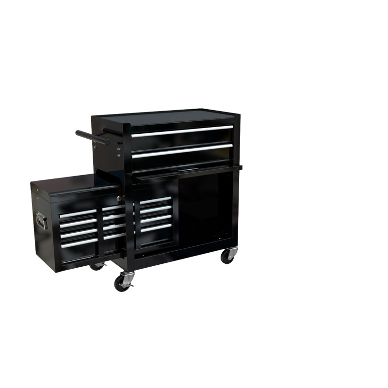 Coffre à outils roulant à grande capacité avec roulettes et tiroirs, armoire de rangement pour outils à 8 tiroirs - Noir