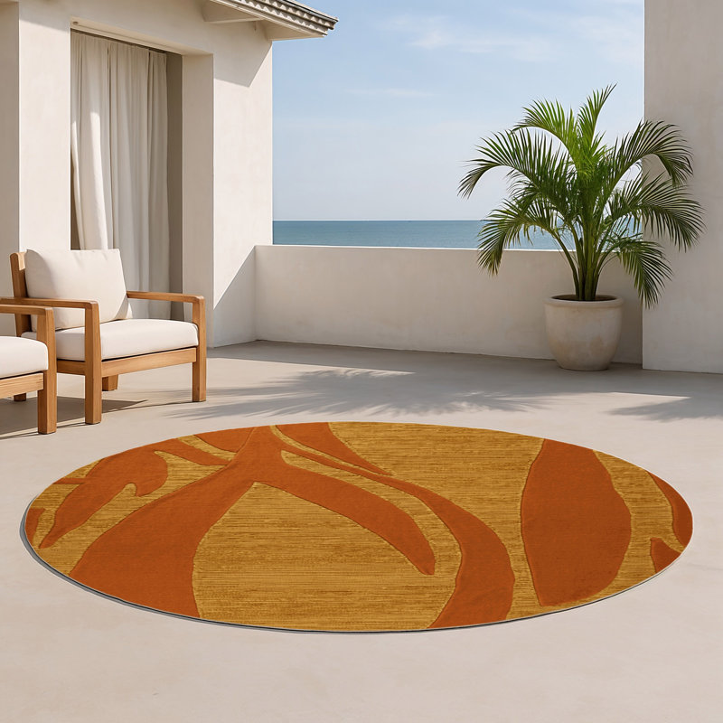 Tapis brun abstrait intérieur et extérieur, Rond 5 pi