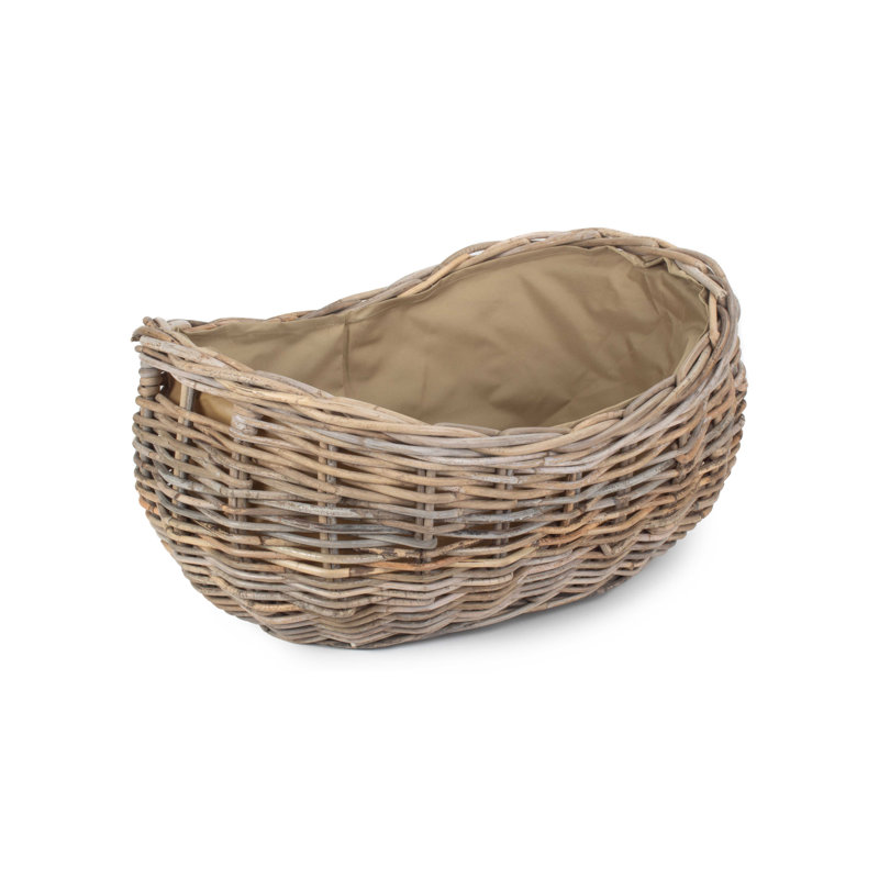 Edwa Rattan Boat Shaped Log Carrier, 34cm H x 63cm W x 49cm D,  Kubu/Grey