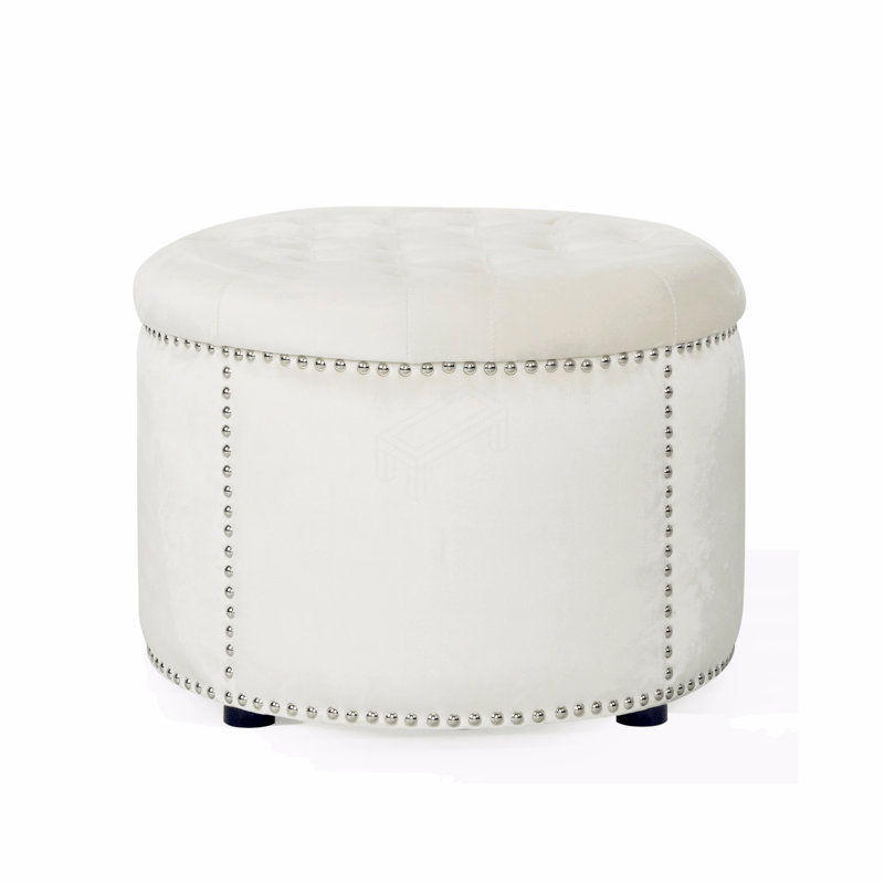 Helotes Tufted Round Cocktail Ottoman, Beige