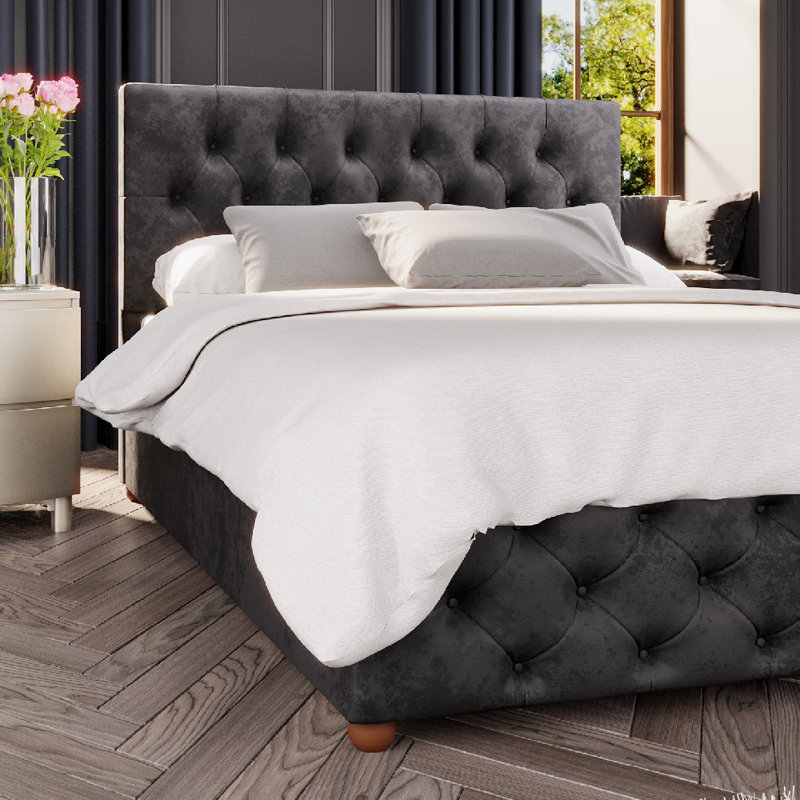 Upholstered Ottoman Bed, Small Double (4'), Black