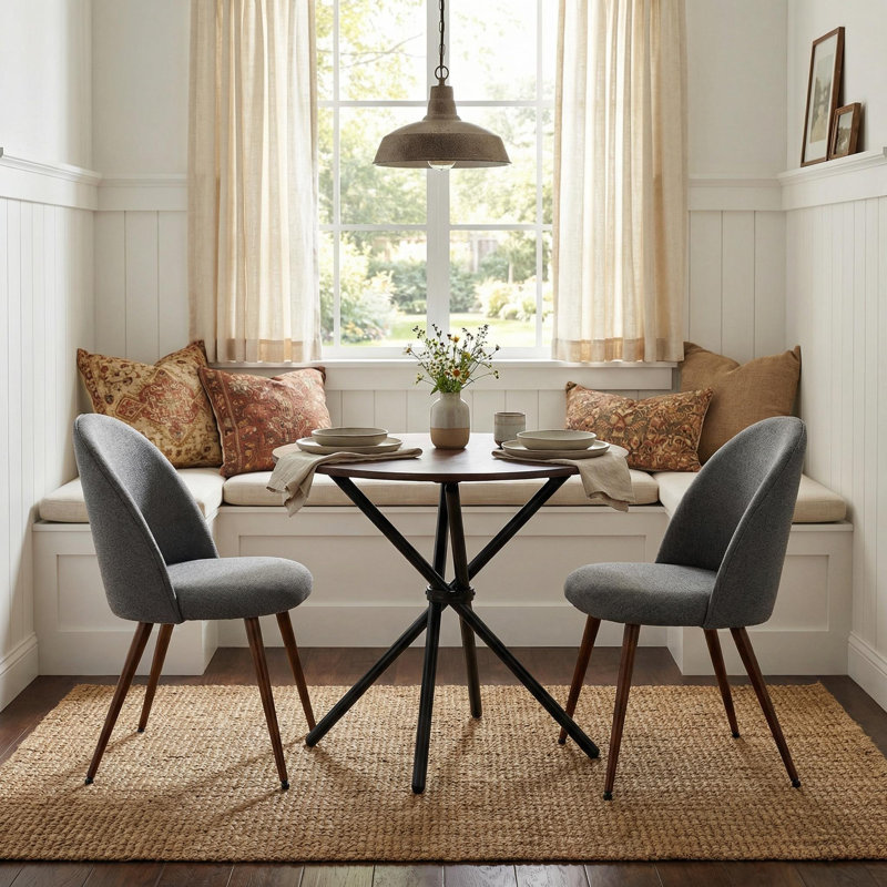 Ensemble de table de salle à manger 3 pièces 31,5 po avec 2 chaises rembourrées Maycel, Brun, Gris
