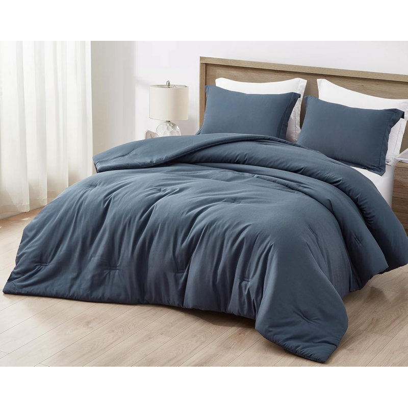 Cliff Lightweight Cooling Rayon Derived from Bamboo Blended Comforter Set, King Comforter + 2 King Shams, Steel Blue