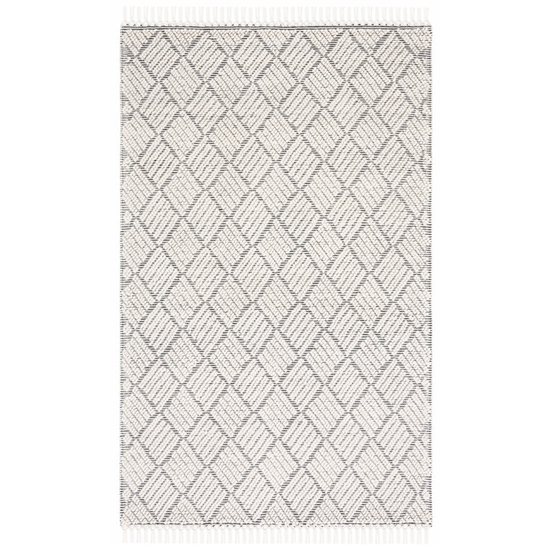 Altis Flat Weave Wool/Cotton Southwestern Rug in Black/Ivory, Rectangle 3' x 5'