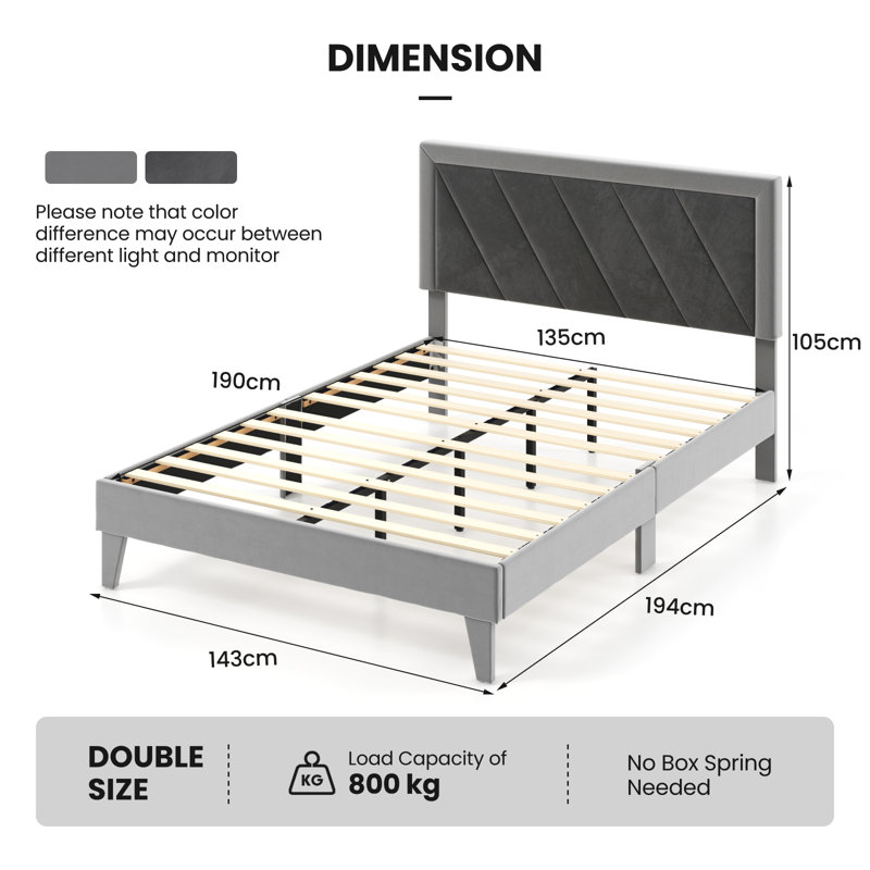 Mershon Upholstered Bed, Double (160 x 200cm)