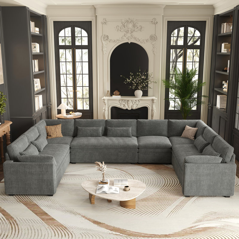 Manuel Corduroy Oversized 163'' Wide Modular Sofa With Waist Pillows & Detachable Doublelayered Cushion For Large Living Room