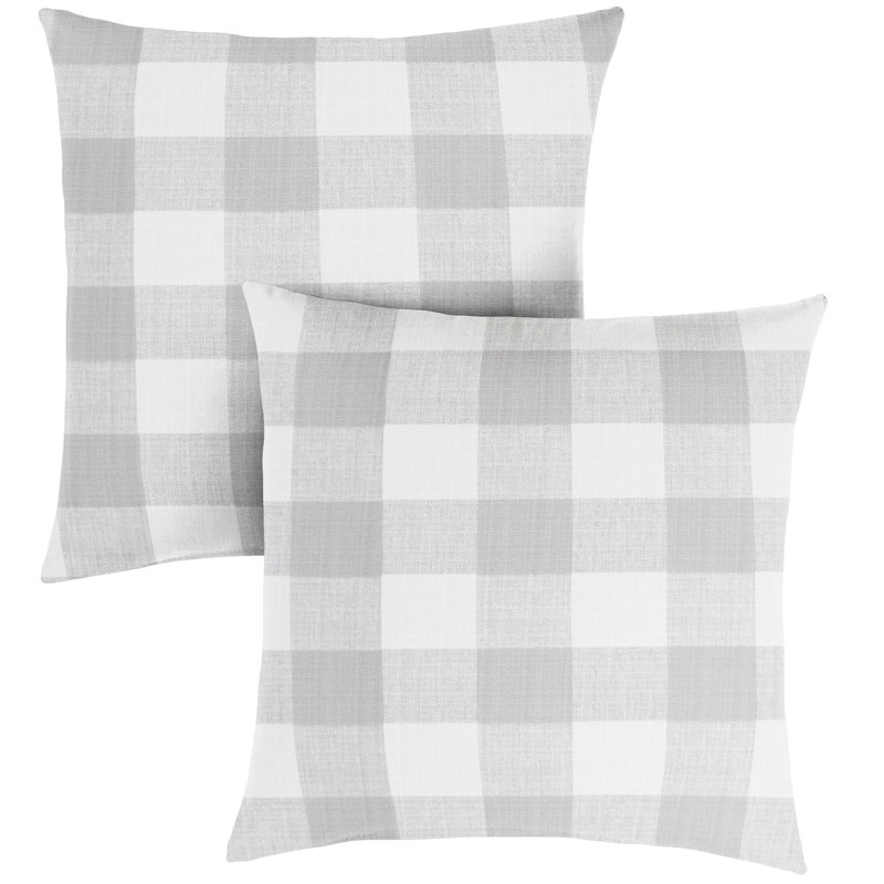 Banbridge Plaid Outdoor Reversible Throw Pillow, Square 18", Gray