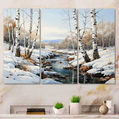 Birch Woods Winter Whispers I, impression sur toile 3 pièces