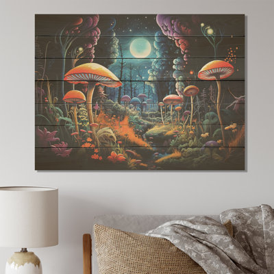 Fantasy Mushroom Forest Dream I - Abstract Landscape On Wood Print