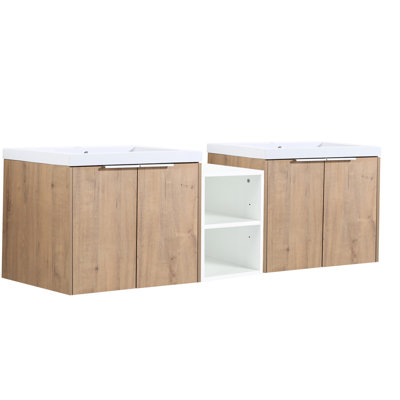 Armoire de salle de bain 60 po avec lavabo, portes à fermeture douce, vaste espace de rangement mural, charnières en acier inoxydable robustes à cuve en résine, tablettes de rangement à fermeture moderne, poignées robustes en métal