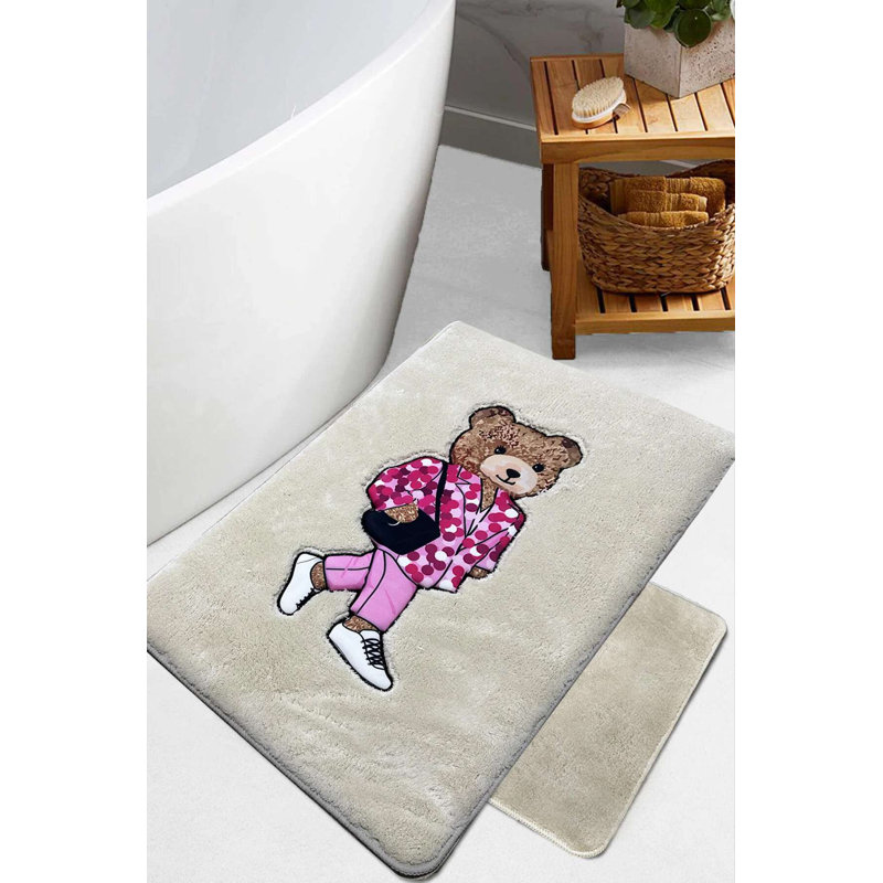 Ensemble de tapis de bain de luxe (2 pièces) de couleur pierre, 23,6 x 39,4 pouces et 19,7 x 23,6 pouces | 100% polyester, hauteur des poils de 6 à 12 mm | Base à pois antidérapante, lavable à la machine, impression numérique | Parfait pour les salles de bain élégantes