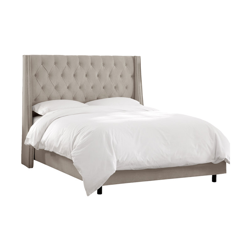Avala Upholstered Wingback Bed, King, Classic Velvet Light Grey