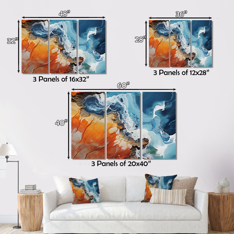 «Coastal Abstract Coastline III» sur toile, reproduction de 3 pièces, H 28 po x l 36 po x P 1 po