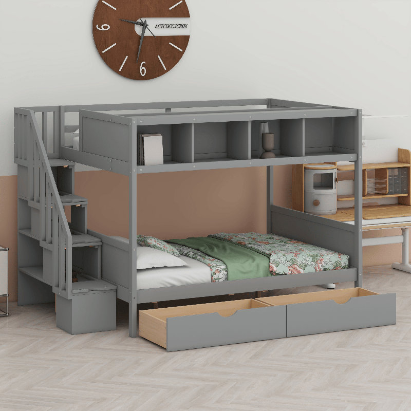 Lit superposé avec tablettes, Gris