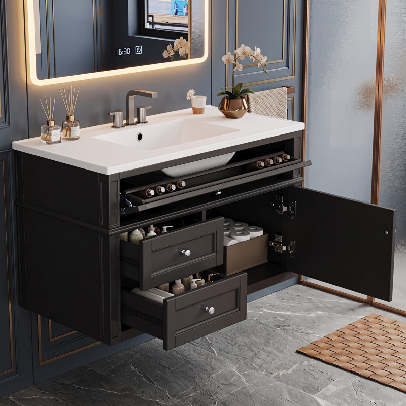 Meuble-lavabo mural flottant 36 po Modern, Noir